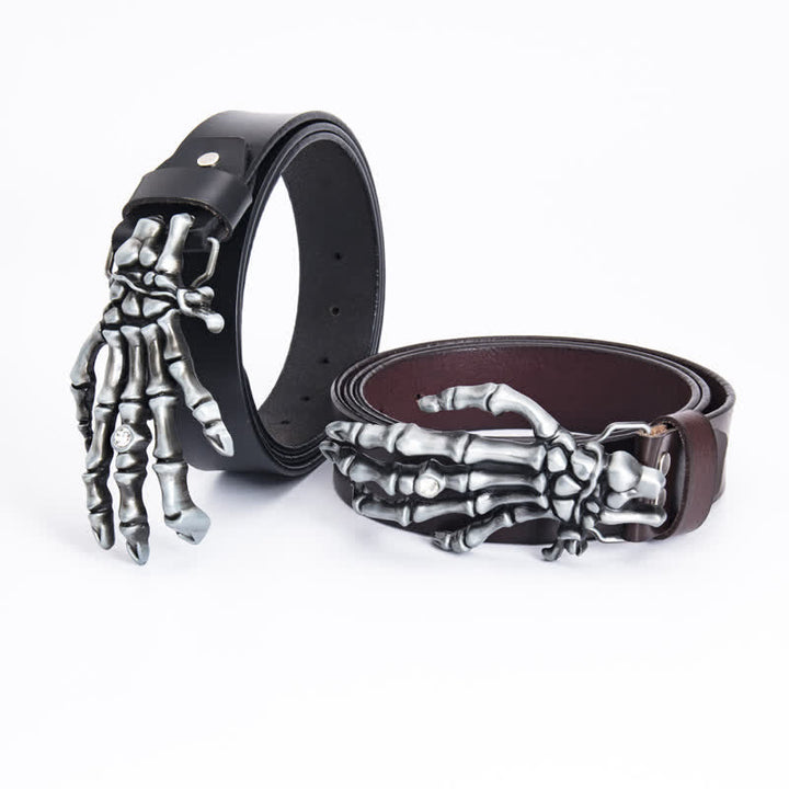 Men's Rock Punk Skeleton Hand Leather Belt - image 2