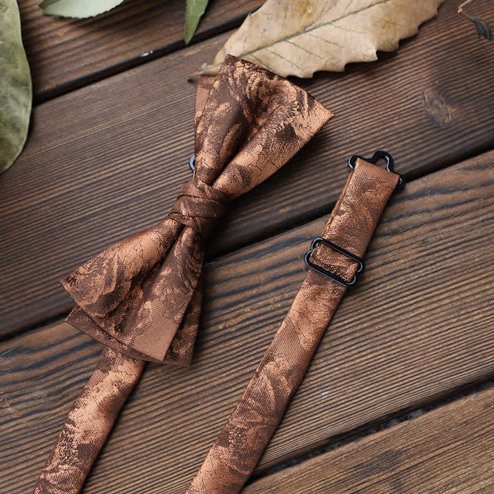 Men's British Striped Floral Bow Tie - Brown Floral - image 9