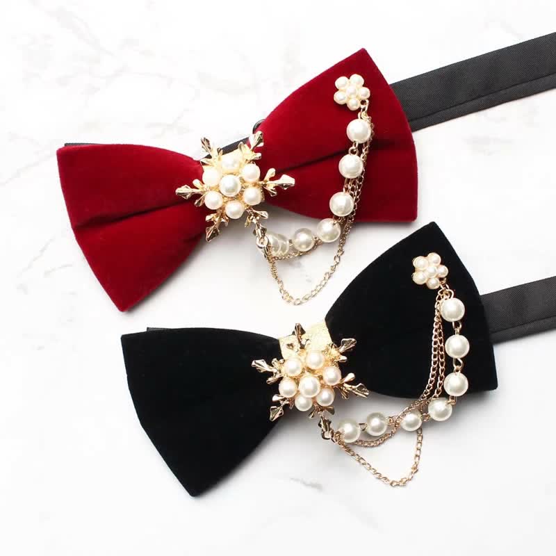 Men's Pearls Snowflake Chain Plain Bow Tie - image 2