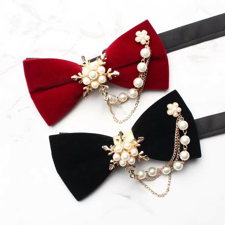 Men's Pearls Snowflake Chain Plain Bow Tie - image 2