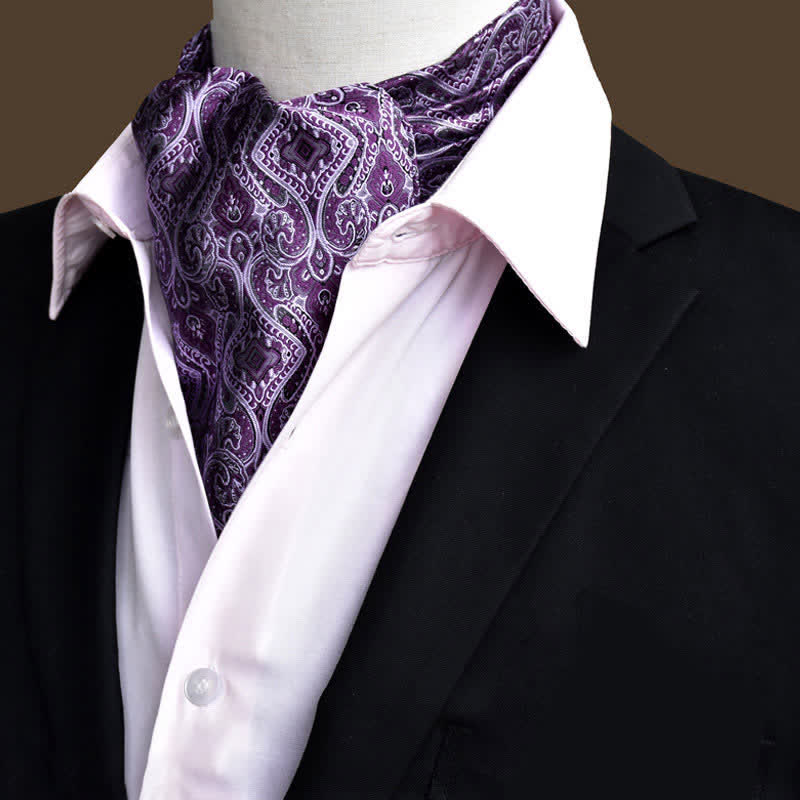 Purple Leisure Prom Gents Floral Ascot Paisley Cravat - Purple - image 0