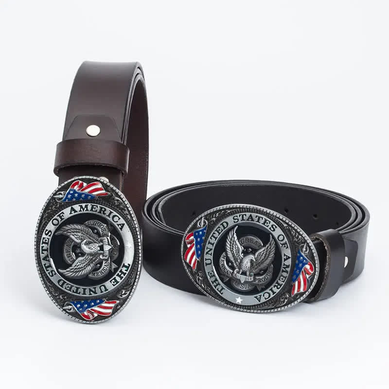 Men's Luxury Eagle American Flag Leather Belt - image 1