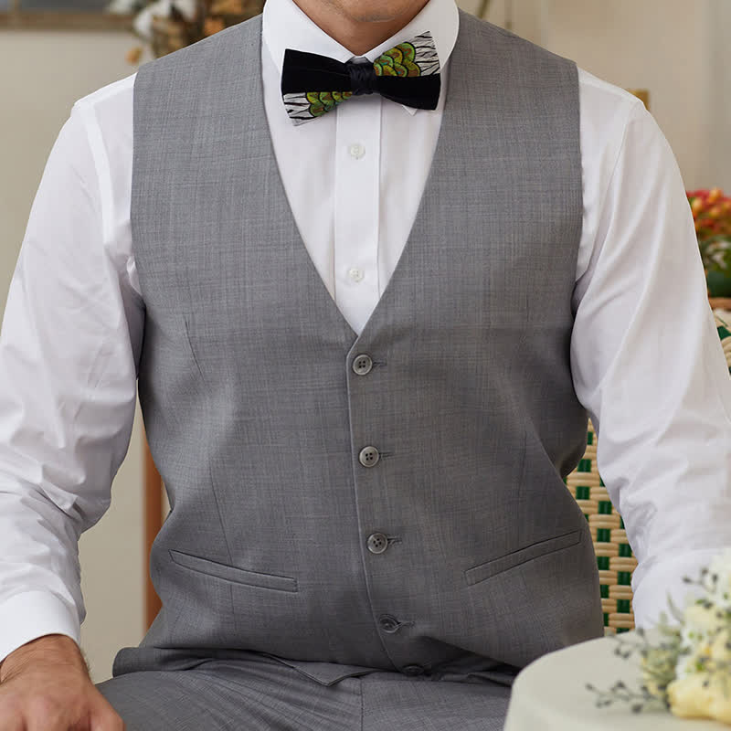 Black & White Patchwork Peacock Feather Bow Tie - image 1
