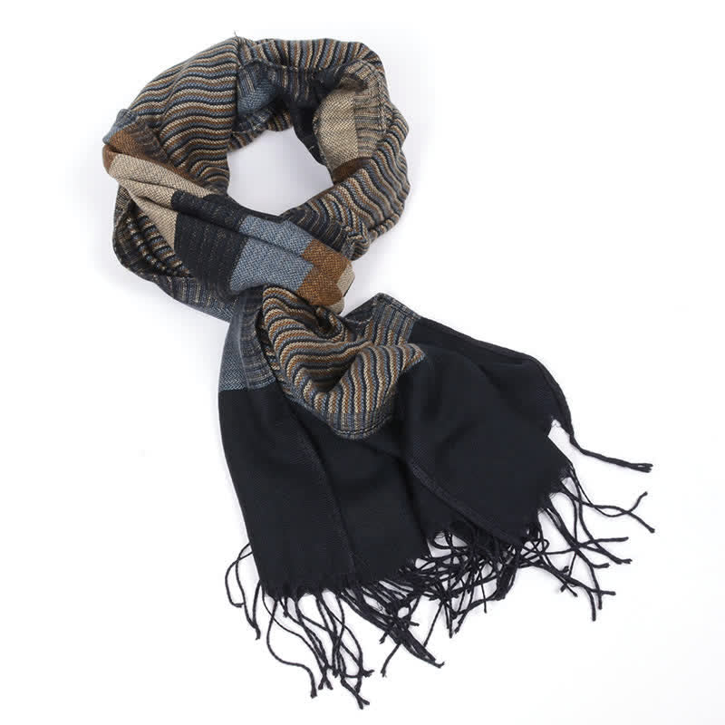 Men's Classical Striped Double-sided Tassel Scarf - image 3