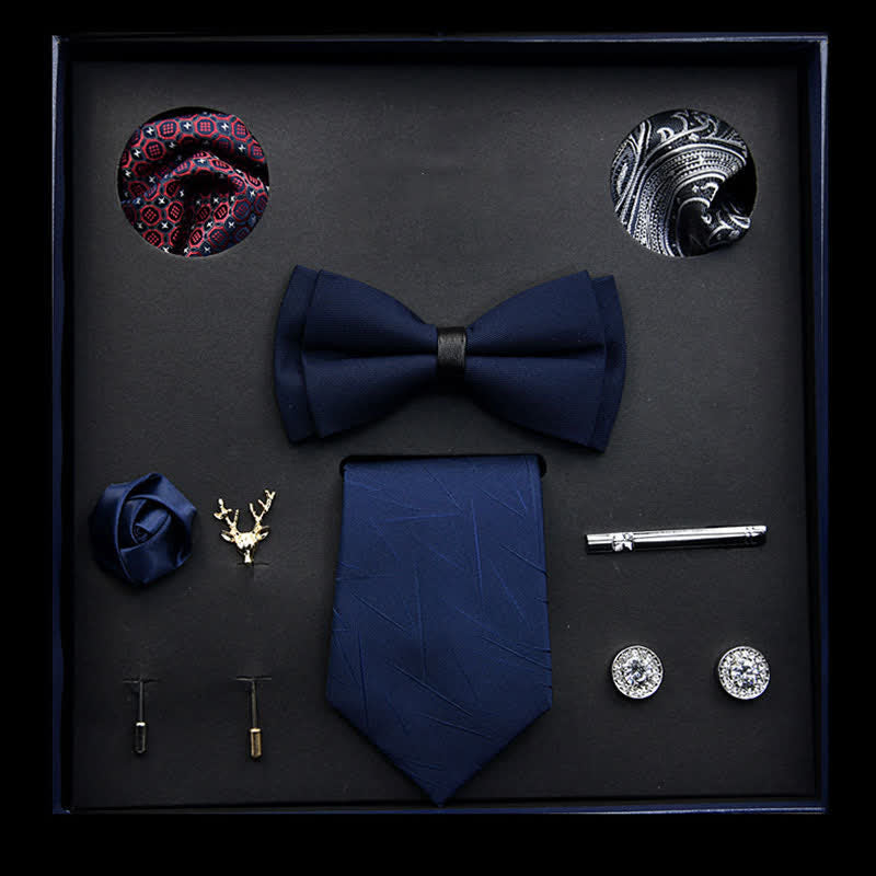 8Pcs Navy Blue Menswear Classic Business Bow Ties Gift Box - Navy Blue - image 0