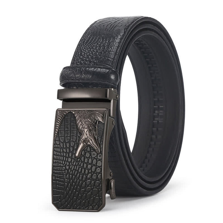 Men's Crocodile Pattern Automatic Buckle Leather Belt - Style #9 - Black / Black - 44 - image 29