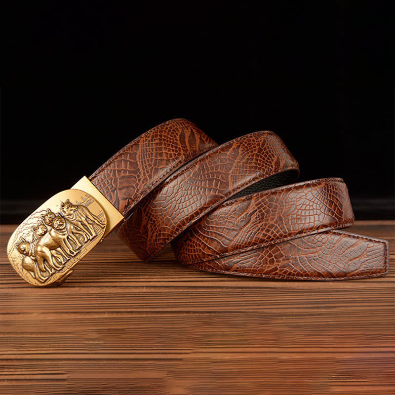 Men's Pack Of Wolves Crocodile Pattern Leather Belt - image 17