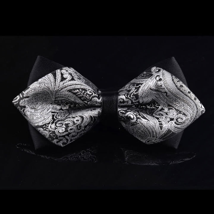 Men's Bright Floral Pointy Bow Tie - Silver - image 1