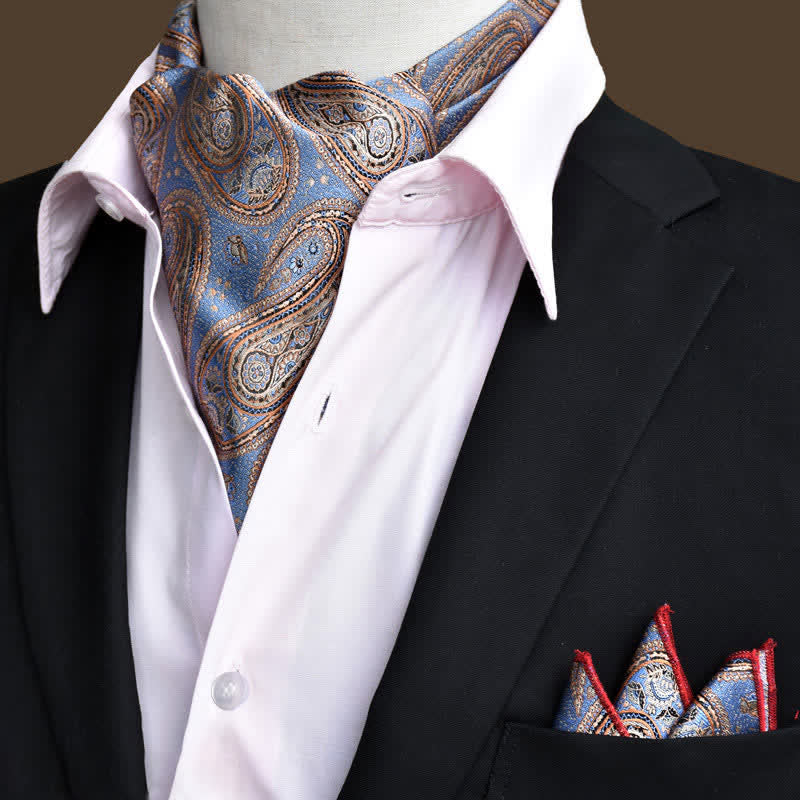 2Pcs CornflowerBlue Luxury Floral Paisley Pocket Square and Cravat Set - CornflowerBlue - image 0