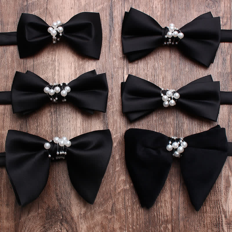 Men's Black Personality Pearls Bow Tie - image 2