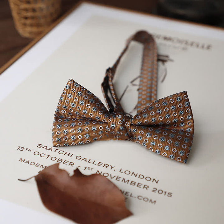 Men's Delicate Vintage Plain Bow Tie - Camel Floral - image 6