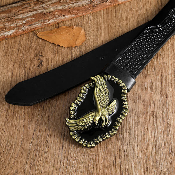 Men's Antique Gold Eagle Soaring Hawk Leather Belt - image 12