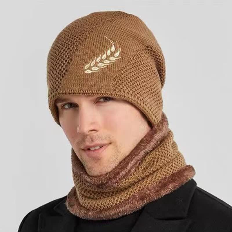 2Pcs Embroidered Wheat Beanie Hat Neck Warmer Set - image 4