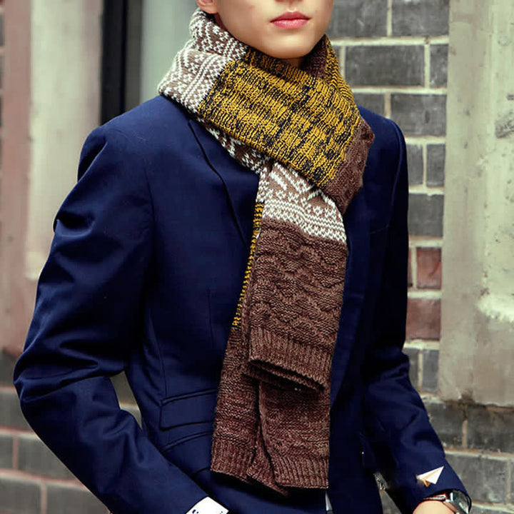 Men's Argyle Knitted Stitching Color Block Scarf - Yellow - image 15