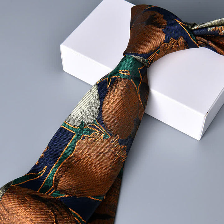 Navy & Peru Men's Elegant Floral Tulip Necktie - image 3