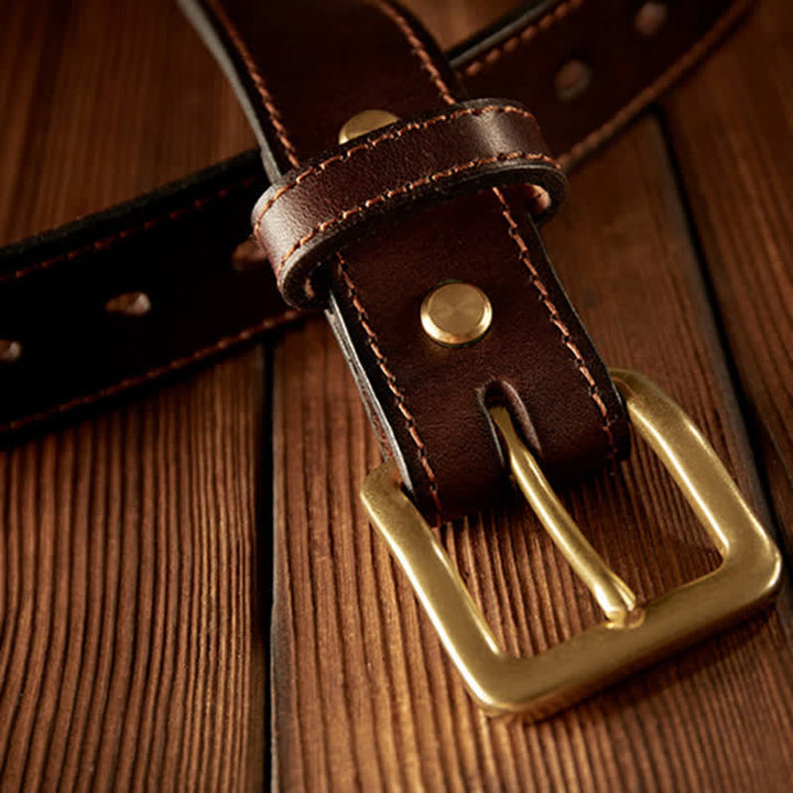 Men's Vintage Single Prong Buckle Leather Belt - image 4