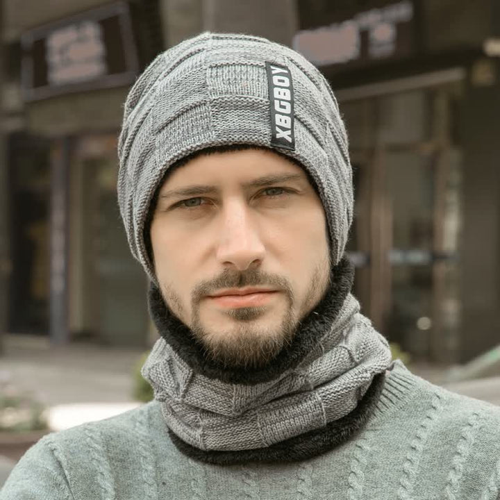 Winter Plaid Knit Beanie Hat Scarf Set - Hat & Neck Gaiter - Light Gray - Adjustable (22"-23 5/8") - image 5