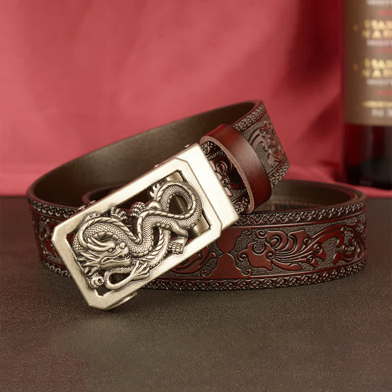 Men's Coiling Dragon Embossing Leather Belt - image 15
