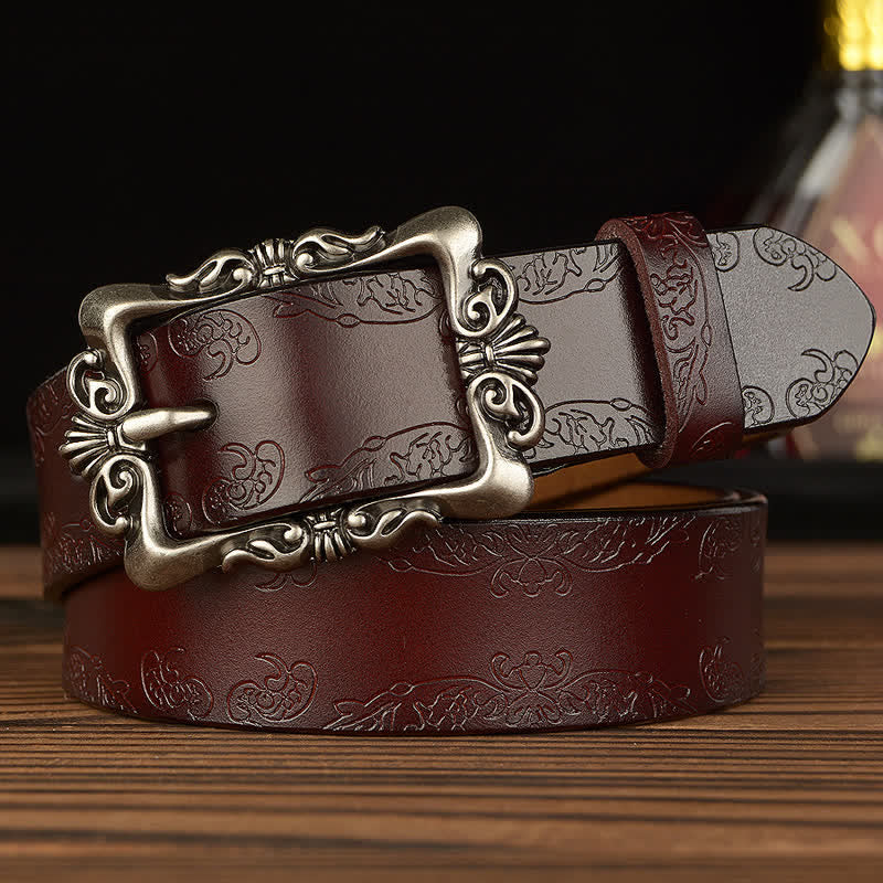 Women's Retro Floral Decorative Leather Belt - Style #3 - Brown - 40 - image 16