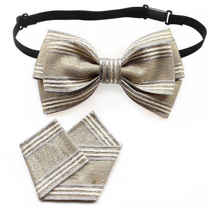 2Pcs Men's Pleated Striped Bow Tie Set - White Striped - image 6