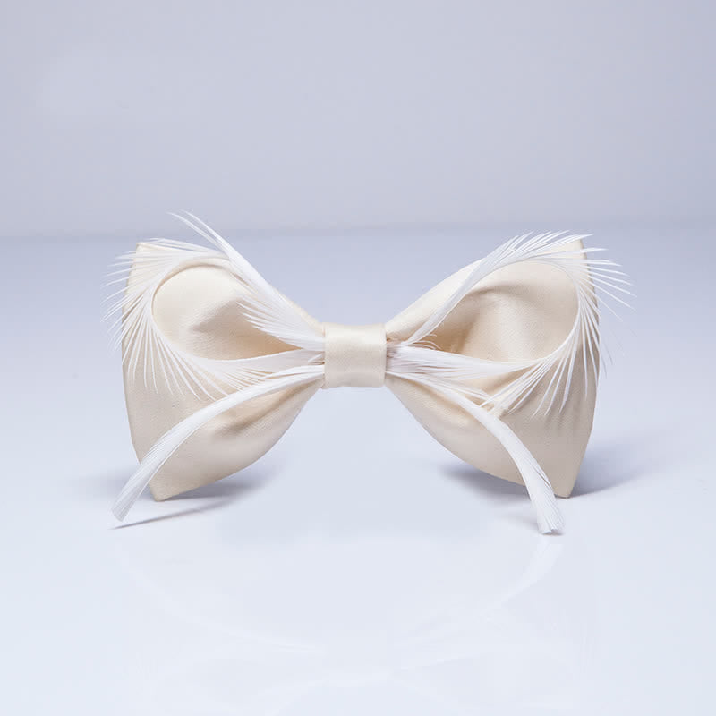 Men's Champagne Feather Bow Knot Bow Tie - Champagne - image 0