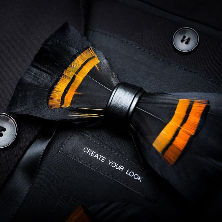 Kid's Black & Orange Midnight Feather Bow Tie with Lapel Pin - image 1