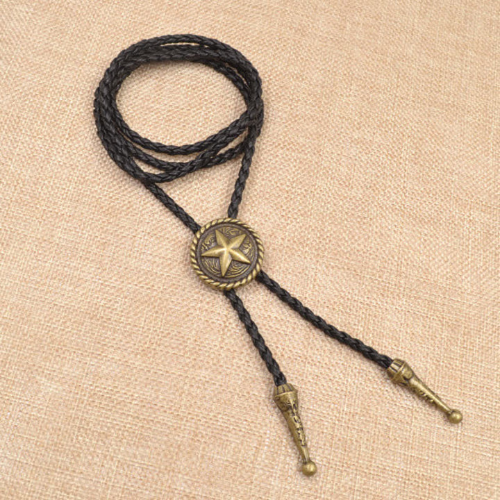 Five-Pointed Star Braided Leather Cord Bolo Tie - image 3