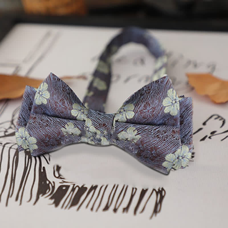 Men's Retro Floral Leaves Bow Tie - SteelBlue Flower - image 11