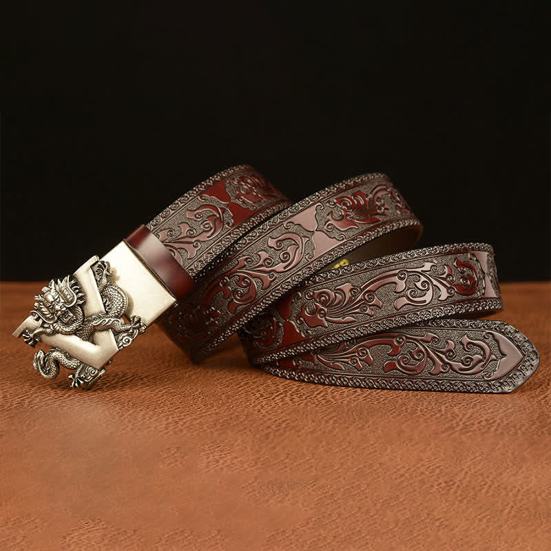 Men's Letter V Dragon Embossing Leather Belt - image 16