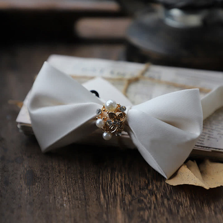 Men's Flowers Pearl Satin Bow Tie - Ivory - image 8