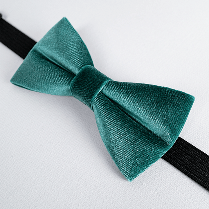 Men's Teal Green Solid Color Velvet Bow Tie - image 4