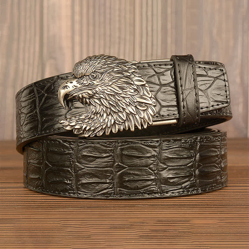 Men's Eagle Head Crocodile Embossed Leather Belt - image 22
