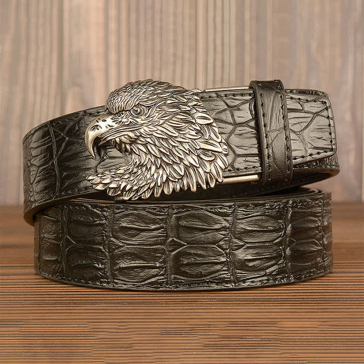 Men's Eagle Head Crocodile Embossed Leather Belt - image 22
