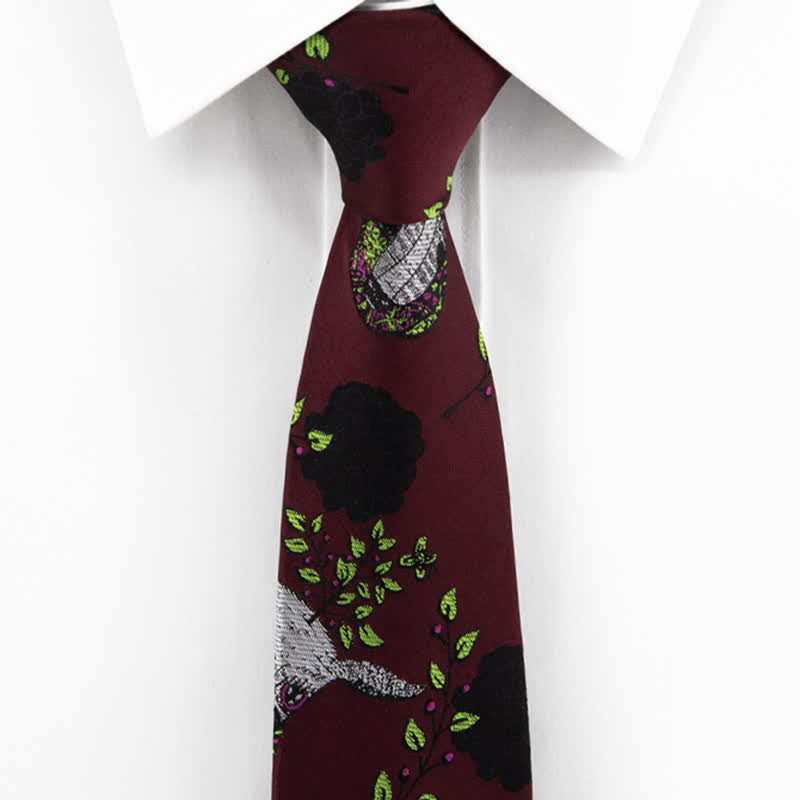 Men's Burgundy Black Rose & Deer Necktie - image 1