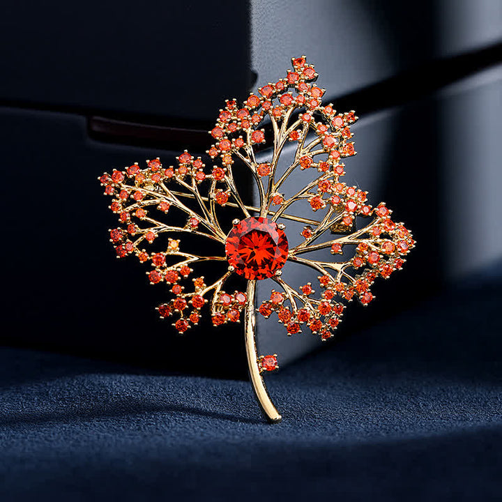 Women's Graceful Autumn Maple Brooch - Gold - image 0