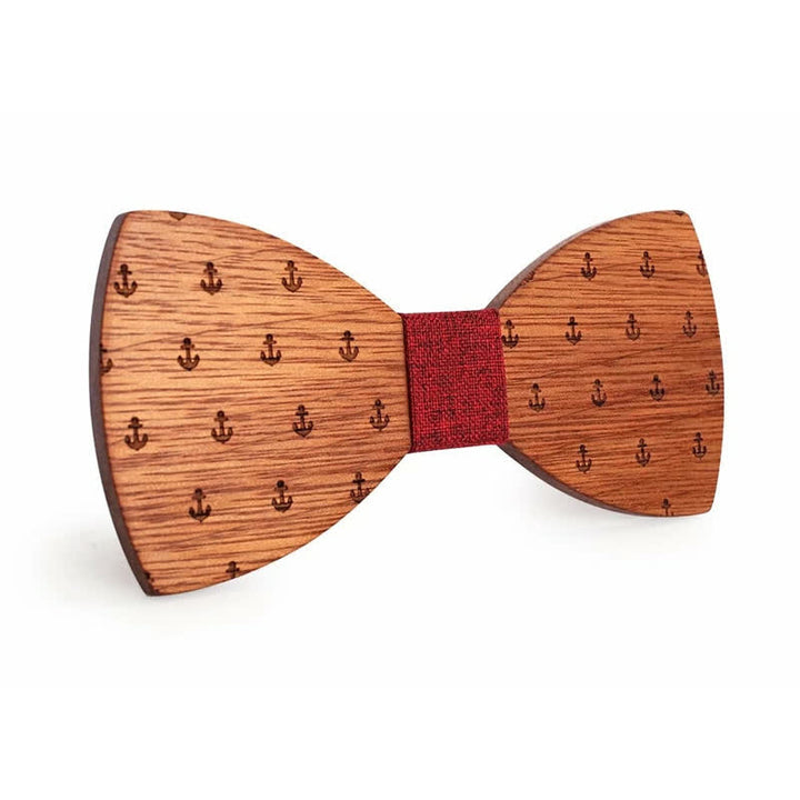 Men's Nautical Boat Anchor Wooden Bow Tie - Red - image 2