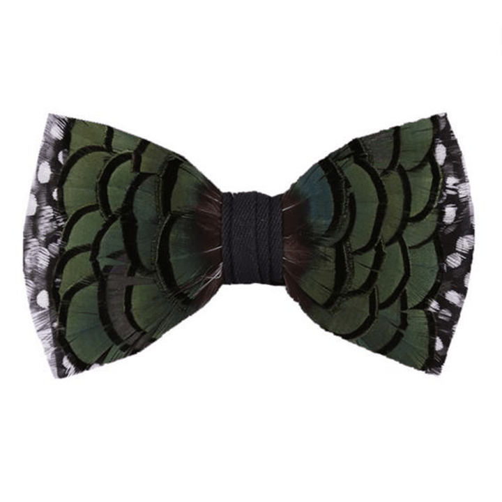 DarkOliveGreen Forest Guinea Feather Bow Tie - DarkOliveGreen - image 0