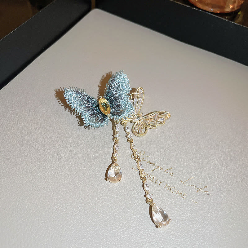 Women's Elegant Blue Butterfly Tassel Brooch - image 4
