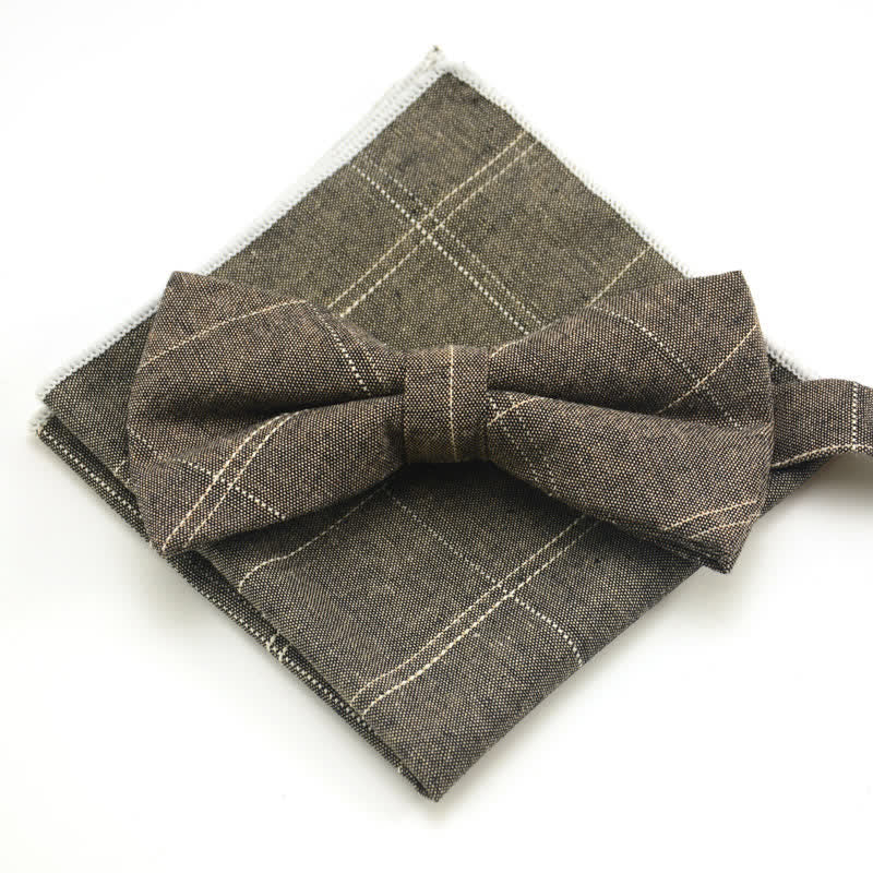 2Pcs Men's Classic Plaid Bow Tie Set - Khaki - image 4