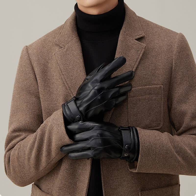 Men's Touch Screen Waterproof PU Leather Gloves - image 5