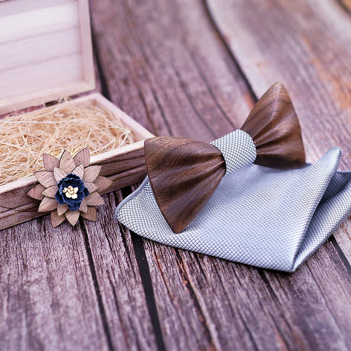 3Pcs Men's Hand Carved Crease Wooden Bow Tie Set - image 3