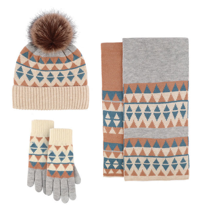 3Pcs Women's Triangle Pattern Hat Scarf Gloves Set - Blue - Adjustable (Approx. 21 1/4"-22 7/8") - image 5