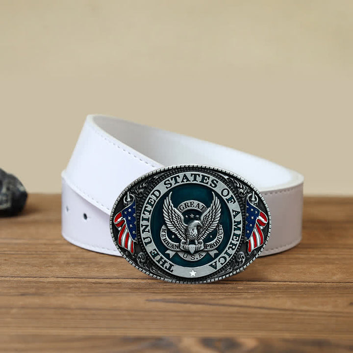 Men's DIY Patriotic Eagle Flag Buckle Leather Belt - Eagle - White PU Belt (40) - image 5