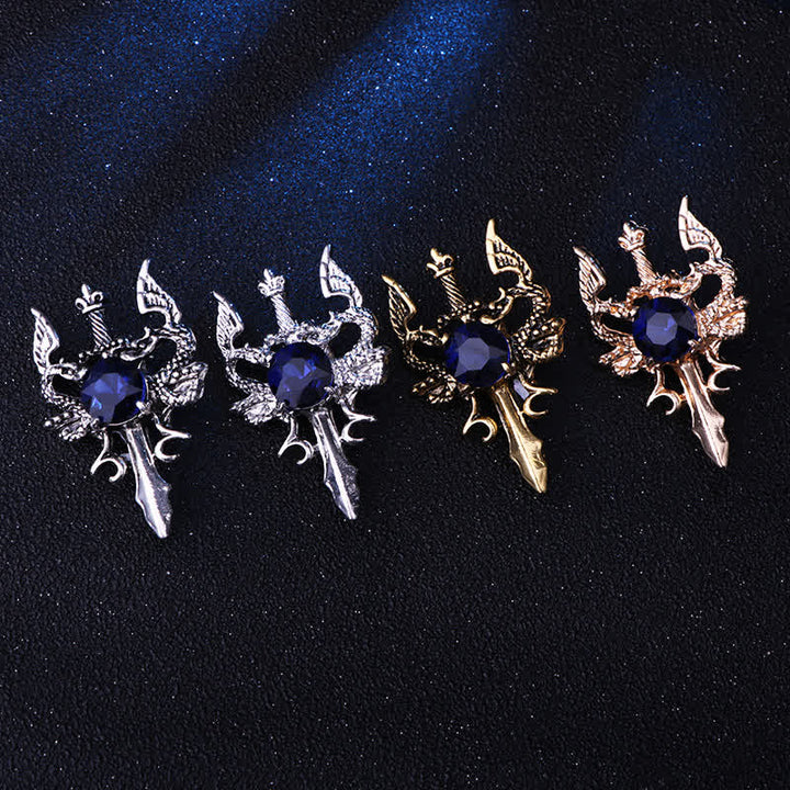 Men's Retro Gem Dragon Sword Brooch - image 1
