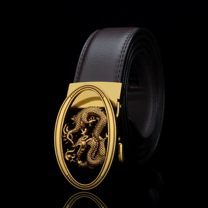 Men's Vintage Flying Dragon Leather Belt - Brown / Stitching - 46 - image 4