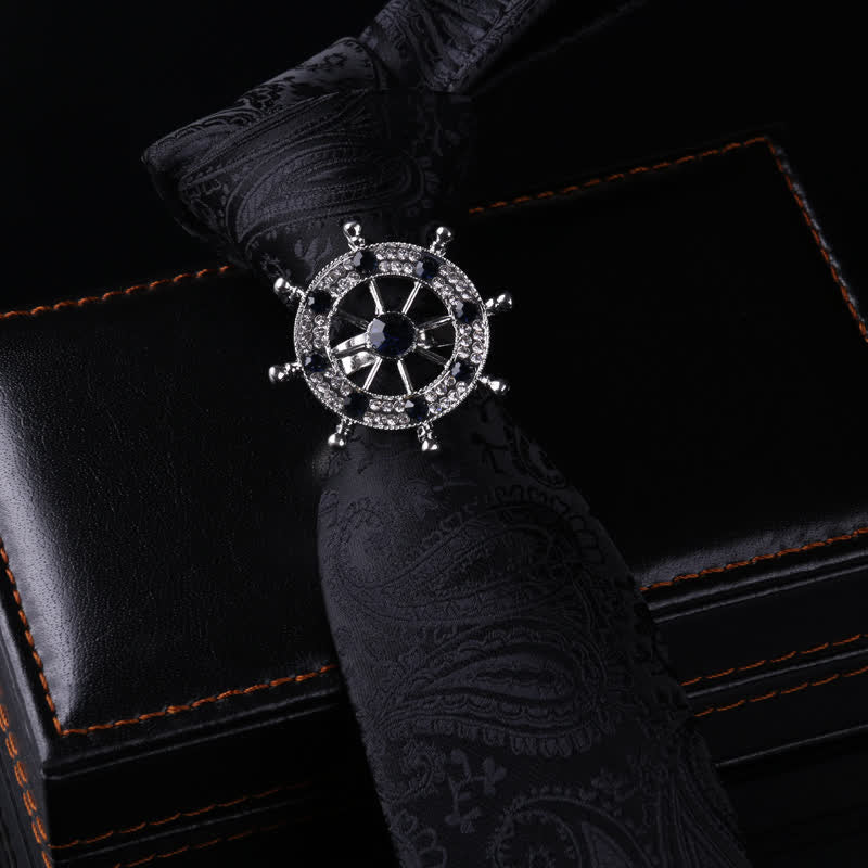 Men's Royal Throwback Pin Buckle Necktie - Helm & Black Paisley - image 6