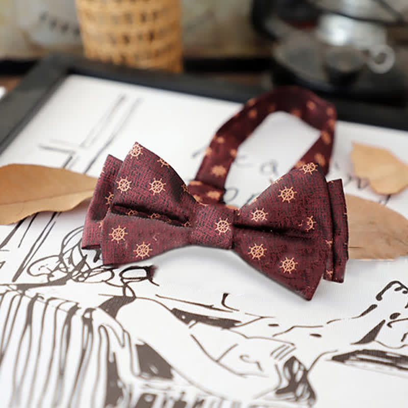 Men's Retro Floral Leaves Bow Tie - Burgundy Helm - image 14