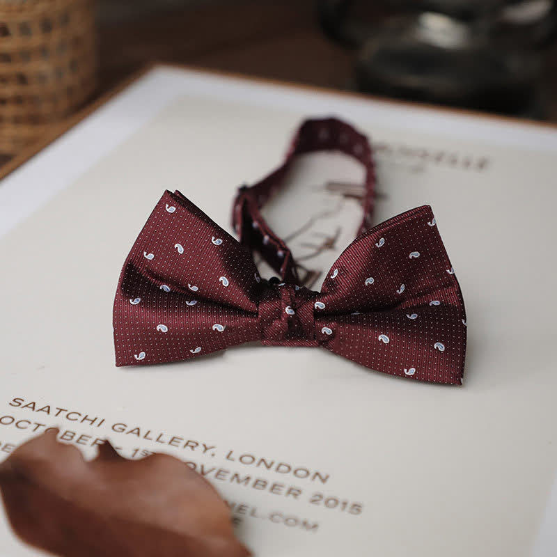 Men's Delicate Vintage Plain Bow Tie - Burgundy Cashew - image 17