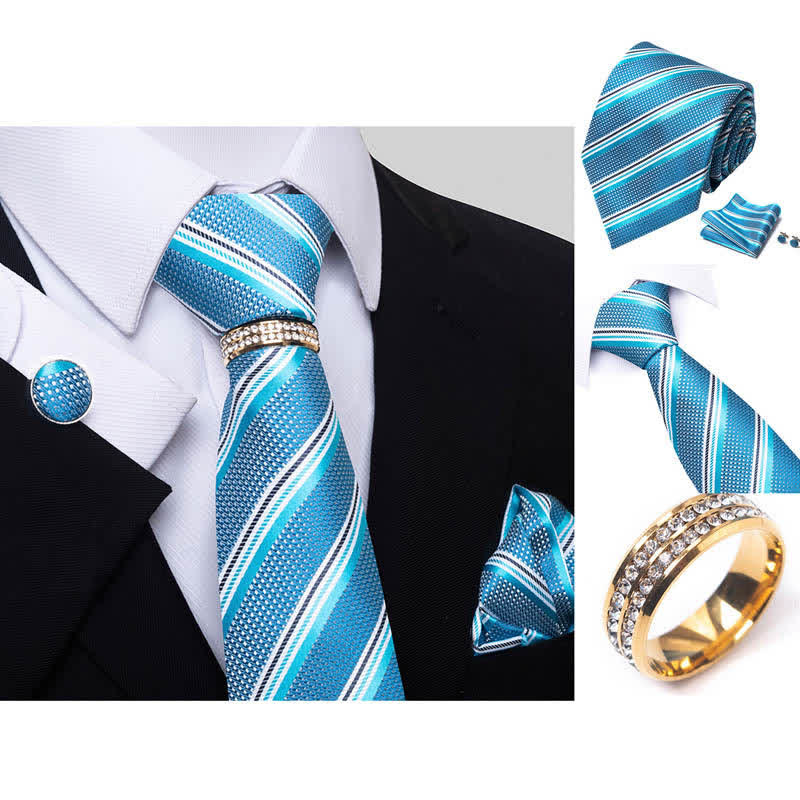 4Pcs Men's Striped Necktie Set With Tie Ring - image 10