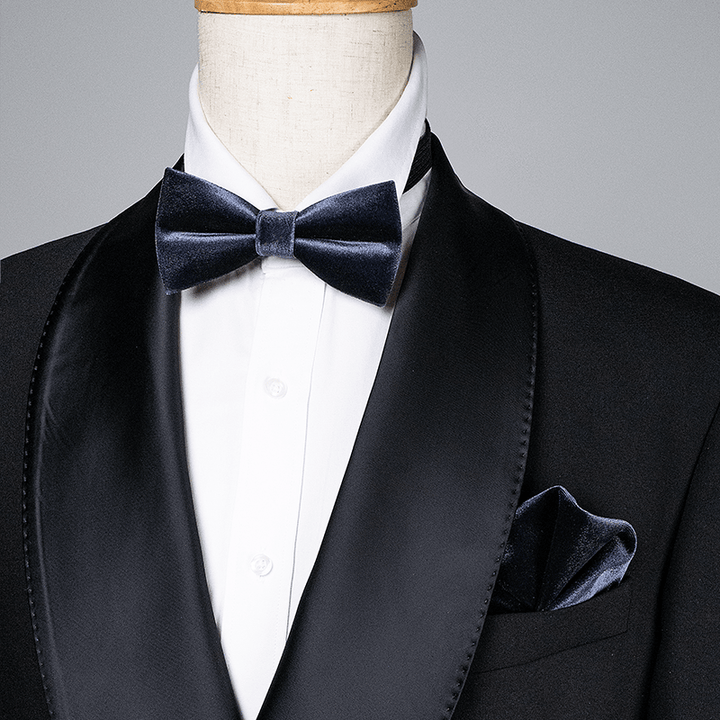 Men's Night Gray Solid Color Velvet Bow Tie - image 0